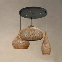 Luminaire suspendu en rotin tissé à la main avec LED, lumière naturelle, hauteur réglable, taille moyenne, pour la maison et l'hôtel, design Wabi-sabi