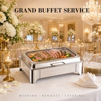 Ensemble de chauffe-plats de luxe en acier inoxydable doré avec couvercle en verre pour buffet, idéal pour hôtels, mariages, banquets, restaurants et traiteurs