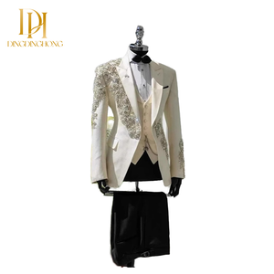 Costume <span class=keywords><strong>Homme</strong></span> Luxe 2 Pièces Argenté Brodé Cristal Élégant Simple Boutonnage <span class=keywords><strong>Mariage</strong></span> Business Fermeture Éclair - Product Image 6