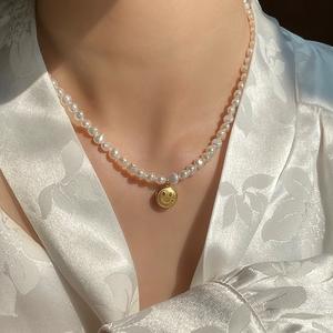 Good Mood Childlike Cute Female Smiling Face Natural Baroque <b>Pearl</b> Necklace Trendy Smiling Trend Fashion <b>Pendant</b> for Collarbone - Product Image 1
