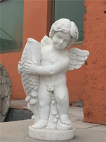 Figurines d'ange bébé enfant occidental nu en marbre de pierre de jardin, avec des ailes, en stock