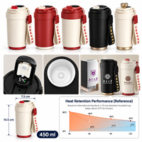 Tasse à café intelligente avec affichage de la température, en acier inoxydable 316, 12h chaud/froid, pour extérieur, 450 ml, anti-fuite, double paroi, isolée sous vide