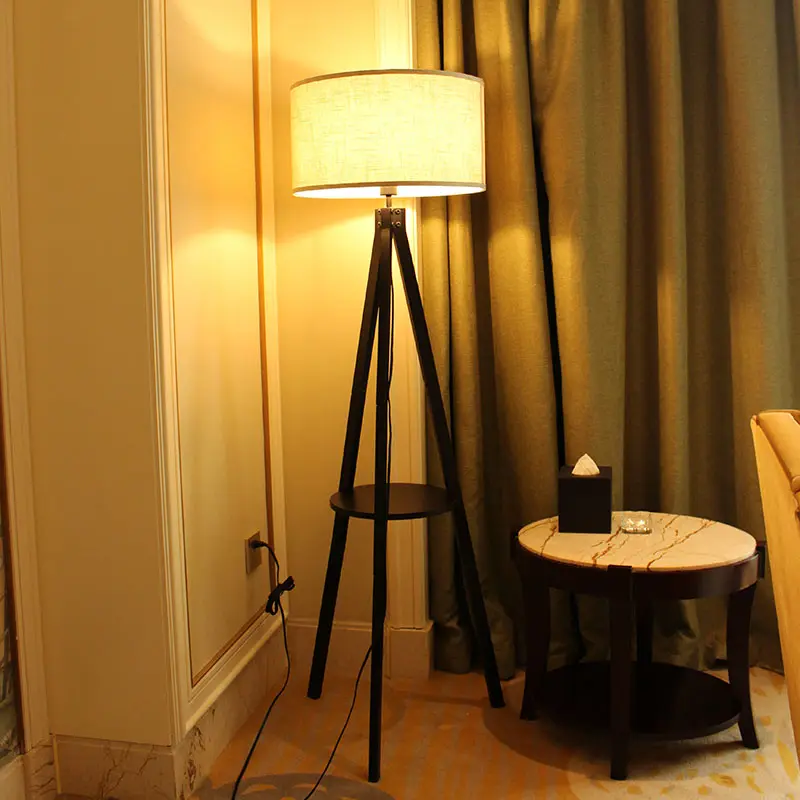 Nordic home floor lamps with fabric shade wood base foot switch floor lamp for home hotel decoration