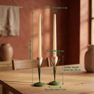 Juego de 2 portavelas con forma de tulipán, decoración para el hogar y bodas de metal verde, duradero - Product Image 3