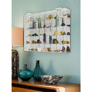 <span class=keywords><strong>Vitrine</strong></span> acrylique réglable transparente murale ou bureau 35 pièces organisateur d'armoire de rangement pour la collection de roches - Product Image 4