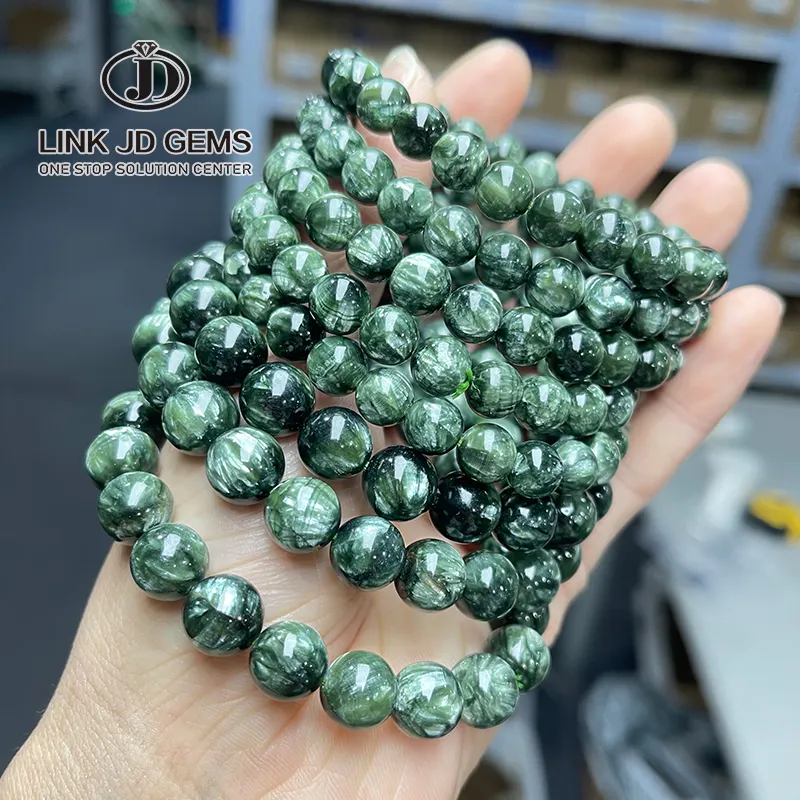 JD véritable séraphinite chanceux Clinochlore cristal charme fait à la main bijoux de poignet 8A naturel vert Charoite pierre Bracelet