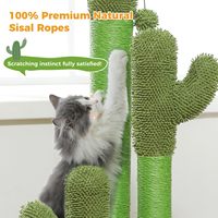 Arbre à chat moderne et classique de luxe avec 3 balles suspendues, design cactus, en bois, peluche et sisal, griffoir d'intérieur pour chat