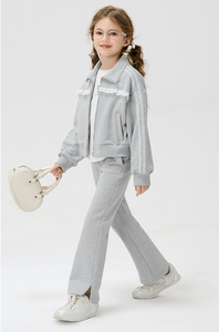 Nuevo conjunto de ropa de moda para niñas, abrigo de encaje con cremallera de algodón gris y pantalones gruesos, chándal de 2 uds para <span class=keywords><strong>chicas</strong></span> <span class=keywords><strong>adolescentes</strong></span> - Product Image 3
