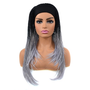 Perruque Synthétique au Crochet avec Bandeau Élastique Ajustable, Tressé, Noir, <span class=keywords><strong>Cheveux</strong></span> Longs, avec Arc, 18 Pouces - Product Image 1
