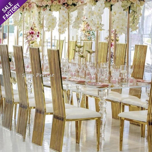 Chaise de banquet de luxe en cuir doré à dossier creux, en acier inoxydable, pour mariage, à vendre à bon prix - Product Image 1