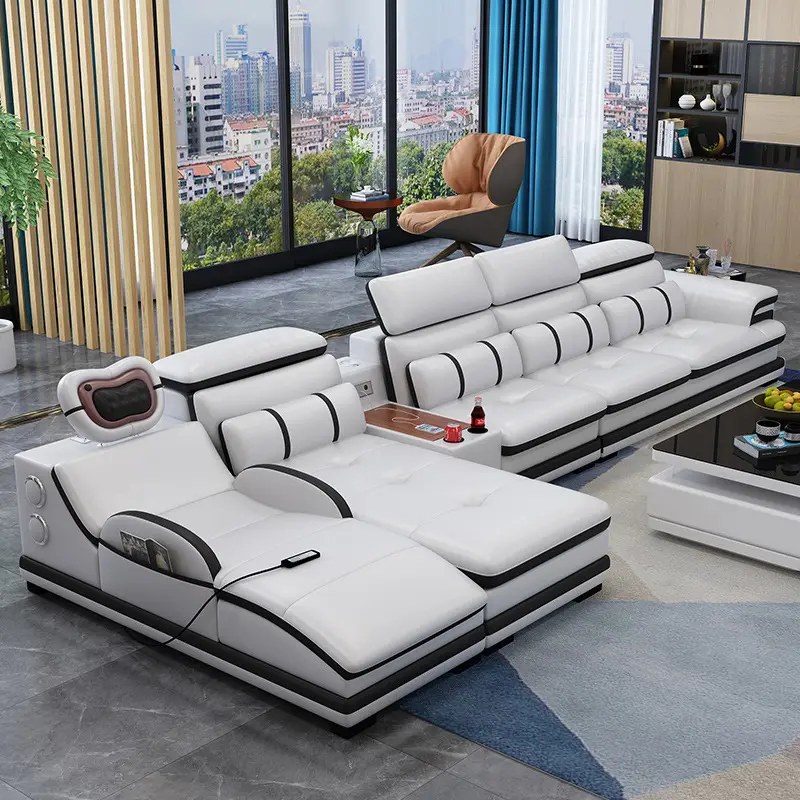 Sofa Wohnzimmer Set Möbel moderne Ecke Leder L-Form Möbel Schnitt elegante weiße Sofas Leder Wohnzimmer Sofas