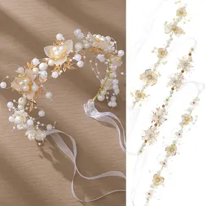 HY huanhuan Xiuhe ancient style hair accessories pure handmade children's headband acrylic flower pearl braided band