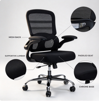 Chaise de bureau ergonomique à dossier mi-haut en maille avec accoudoirs rabattables et base pivotante chromée pour espace de travail commercial