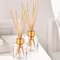 Bouteilles de diffuseur rondes vides et rechargeables avec bouchons dorés et bâtonnets diffuseurs 50 ml/1,7 oz, pots diffuseurs pour huiles essentielles parfumées