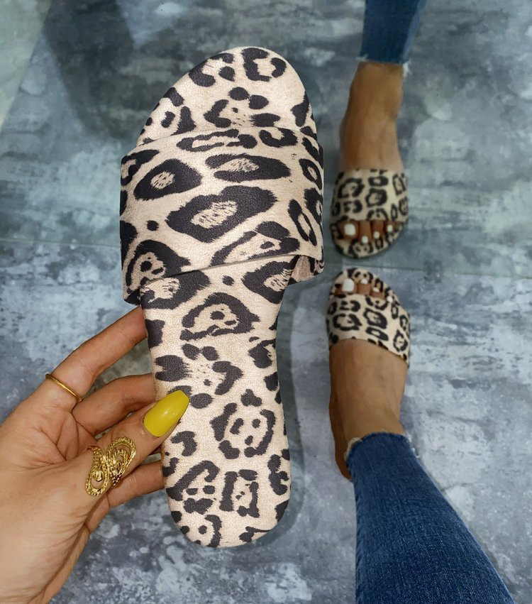 Plus Size Women Slippers Shoes Summer Leopard Print Flip Flops Slides Slipper Open Toe Beach Sandals