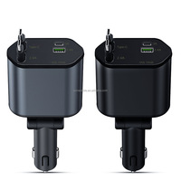 Nouveau chargeur de voyage universel 4-en-1 pour voitures, charge rapide, câble rétractable, affichage numérique, chargeur de voiture Type-C, sortie 5V/3A