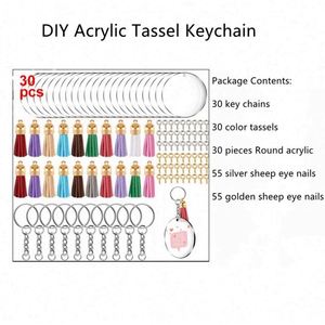 Blank Acrylic <b>Keychain</b> Sublimation Transparent Circle Blank <b>KeyChain</b> Tassels Set Acrylic Blank Key Chain Sublimation DIY Keyring - Product Image 4