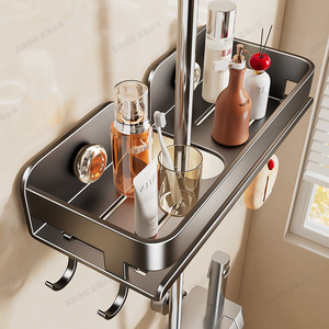 Suction Mounted Shower Caddy Rectangular Single Layer Bathroom Storage Tray With Hooks Durable No Drill Installation - Product Image 3