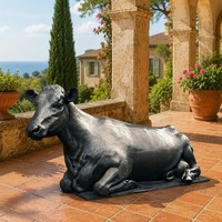 Sculpture de vache couchée en bronze, artisanale, technique de la cire perdue - Patine personnalisée et dimensions sur mesure, sculpture en bronze