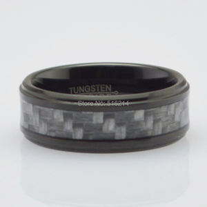 8MM Noir Classique Alliance Confort Fit Unisexe Tungstène Anniversaire Anneaux avec Gris <span class=keywords><strong>Fibre</strong></span> de Carbone USA Taille 7-13 - Product Image 2