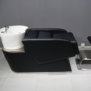 High-end Barber Shop Semi-<b>reclining</b> Modern Stainless Steel Massage Hair Washing Bed Flushable Basin Salon Use - Product Image 1
