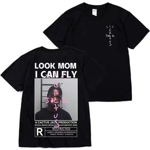 T-shirt Cactus Jack in Cotone di Alta Qualità per Uomo e Donna, Maglietta 'LOOK MOM I CAN FLY' <span class=keywords><strong>ASTROWORLD</strong></span>, T-shirt Hip Hop a Maniche Corte - Product Image 1