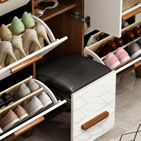 Meuble à chaussures en bois ultra-plat réglable, armoire de rangement autoportante pour entrée avec compartiments rabattables et tiroirs, capacité de 30 paires