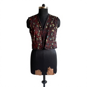 Multicolour Printed Ethnic Koti Maroon Abstract Print Sleeveless Short Eco-Friendly <b>Womens</b> <b>Waistcoat</b> Boho-Style Wrap Front - Product Image 2