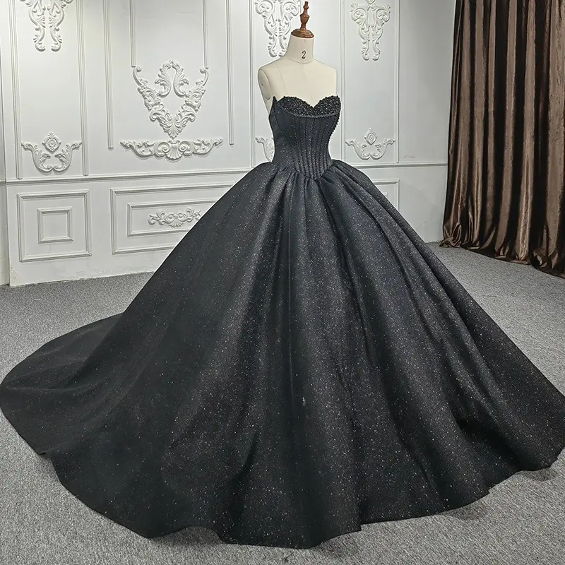 Jancember DY9991 Elegant Black Strapless Chapel Train Women's Quinceanera Women's Dresses For Special Party