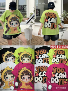 Nouvelle Arrivée 2026 T-shirt <span class=keywords><strong>Femme</strong></span> Tricoté Respirant avec Strass Motif Fille Cartoon, Style Streetwear Tendance, Coupe Droite, Manches Courtes - Product Image 6