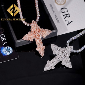 Magnifique pendentif croix en argent 925 avec moissanite, bijoux hip-hop, pendentif fin glacé, unisexe - Product Image 1