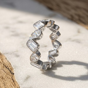 S925 Sterling <b>Silver</b> Mixed Cut Geometric Moissanite Eternity Band 18K Gold Plated Stackable <b>Ring</b> Unisex Wedding Jewelry - Product Image 4