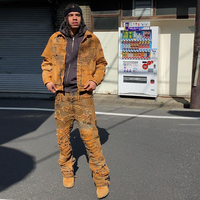 Ensemble de vêtements de luxe pour hommes DiZNEW, jean déchiré et veste en denim, style streetwear hip-hop, effet délavé, collection 2024