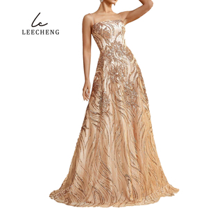 Abito da sera in stile bohémien oro di alta qualità con paillettes modello modello <span class=keywords><strong>Haute</strong></span> <span class=keywords><strong>Couture</strong></span> con Glitter sul petto - Product Image 5