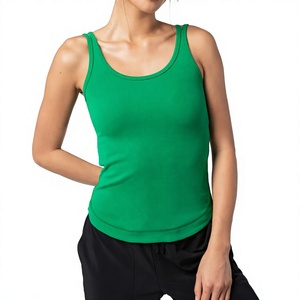 Women's Green <b>Sleeveless</b> Tank <b>Top</b> Scoop Neck Casual <b>Knitted</b> Spandex/Polyester Solid Color Breathable Eco-Friendly Quick Dry 180g - Product Image 1