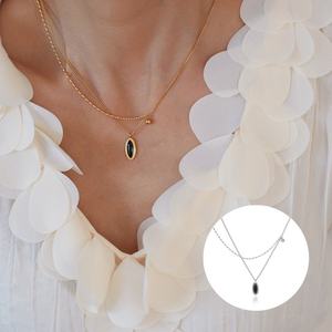 สร้อยคอจี้รูปตาแมวเคลือบสีดำทรงรีสุดชิค ปี 2025 ขายดี สร้อยสองชั้นพร้อมลูกบอลนำโชค สแตนเลสสตีลทันสมัย - Product Image 1