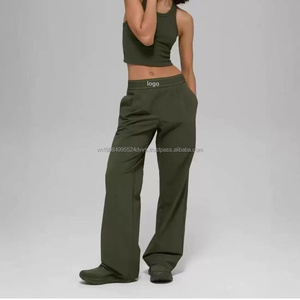 Custom Luxury Logo High Waist Elastic Ribbon Casual Loose Wide Leg Breathable Eco-Friendly Spandex/Polyester Track - Product Image 1