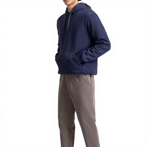 Sudadera con Capucha Azul Marino para Hombre, Corte Regular, Algodón French Terry, Color Sólido Informal, con Bolsillo Delantero, para Otoño - Product Image 1