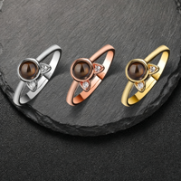 Bague de projection photo discrète « Je t'aime » en 100 langues, tête de chat, ouverte et ajustable, en or rose et zircon, cadeau pour maman de chat