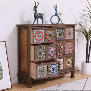 Cómoda de madera maciza con paneles pintados, armario de almacenamiento para sala de estar y dormitorio, diseño de varios niveles - Product Image 4