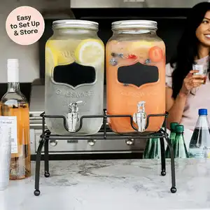 Dispensador de suco de garrafa de vidro para bebidas e cerveja, dispensador com suporte de metal