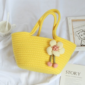 Nuova Borsa a Tracolla in Cotone Intrecciato a Mano per Ragazze, Stile Fresco e Minimalista, Chiusura Aperta, Borsa da Spiaggia in Paglia - Product Image 2