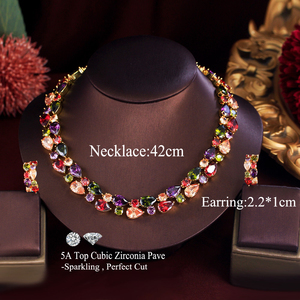 Bộ trang sức cưới đầy màu sắc Mona Lisa mạ vàng siêu sang trọng, gồm vòng cổ và bông tai zircon cubic dành cho nữ dự tiệc - Product Image 2