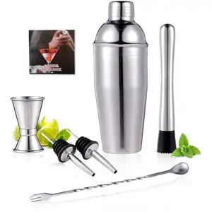 Hot Sell Bar Accessories Tool Martini Shaker Measuring Jigger Mixing Spoon Stainless Steel Bartender Kit Set