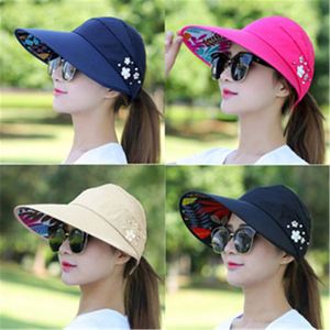 Chapeau Visière Femme Anti-UV Noir Décontracté pour Pêche et Plage, Casquette d'Été à Large Bord pour Queue de Cheval - Product Image 5
