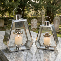 Juego de Faroles Geométricos Modernos Dorados al por Mayor, Portavelas de Cristal Cilíndrico, Farol Moderno Conmemorativo para Cementerio