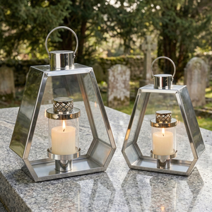 Ensemble de lanternes dorées géométriques modernes, vente en gros, porte-bougie cylindrique en verre, lanterne moderne pour cimetière commémoratif - Product Image 6
