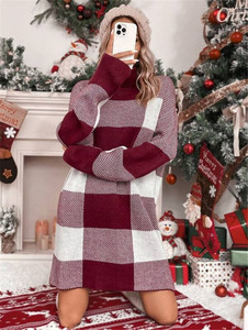 IWD031, suéter informal de Invierno para <span class=keywords><strong>mujer</strong></span>, vestido de <span class=keywords><strong>cuello</strong></span> <span class=keywords><strong>alto</strong></span> de punto adelgazante, ajuste holgado, estampado <span class=keywords><strong>navideño</strong></span>, decoración de rayas Jacquard XS - Product Image 4