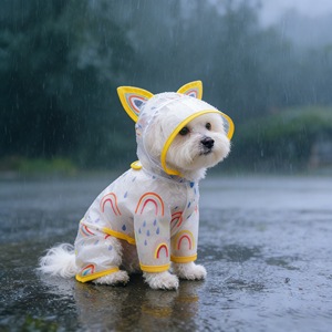 Imperméable pour animaux de compagnie, pour chiens et chats de petite et moyenne taille, imperméable avec imprimé arc-en-ciel et design à capuche avec oreilles de chat, vêtements d'extérieur - Product Image 2