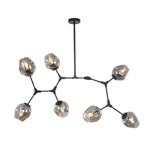 Moderne Rook Amber Glas Dna Hoofden Creatieve E27 Base Kroonluchter Lamp Decoratieve Hanglamp